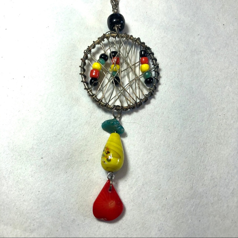Rasta red, gold, green dangle necklace